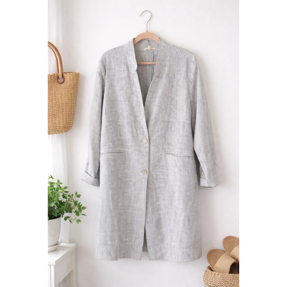 Eileen Fisher‎ Organic Linen Jacket 1X Longline Minimalist Lagenlook Coastal